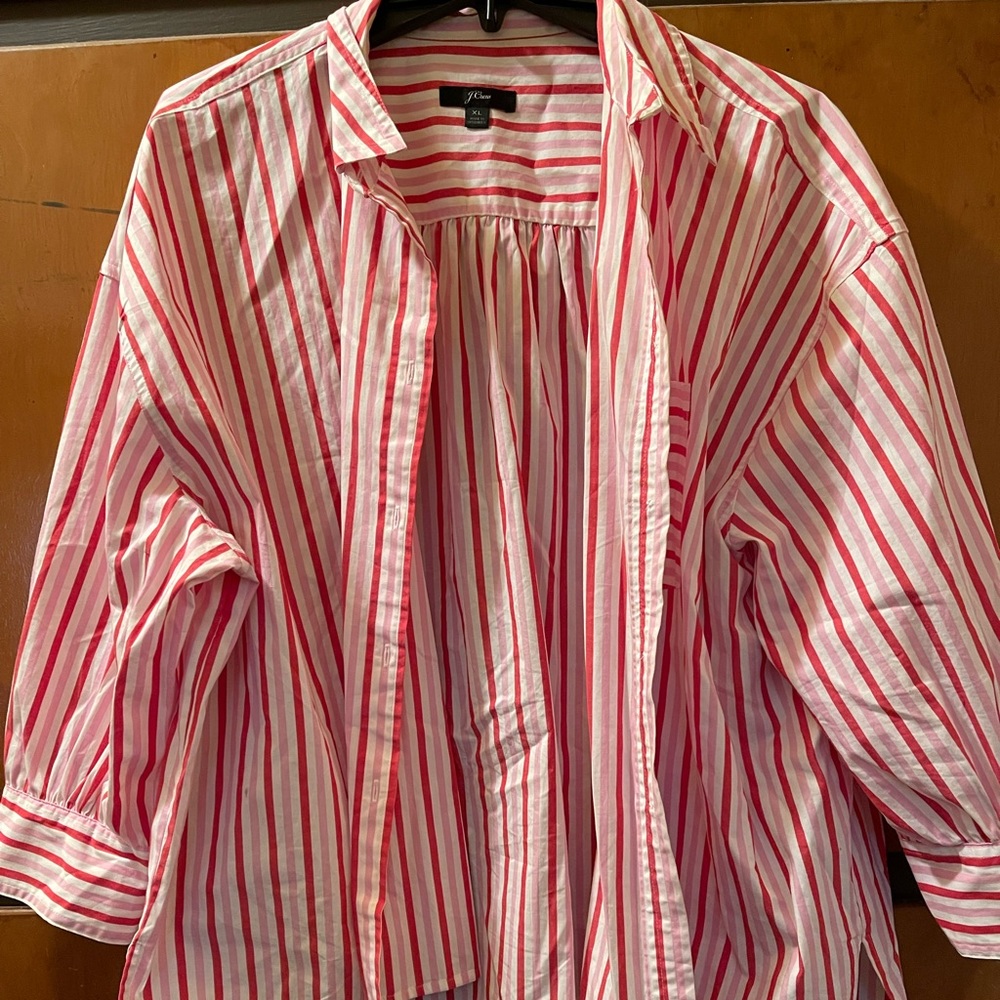 J.Crew Oversized button-up in cotton poplin trifecta stripe size XL